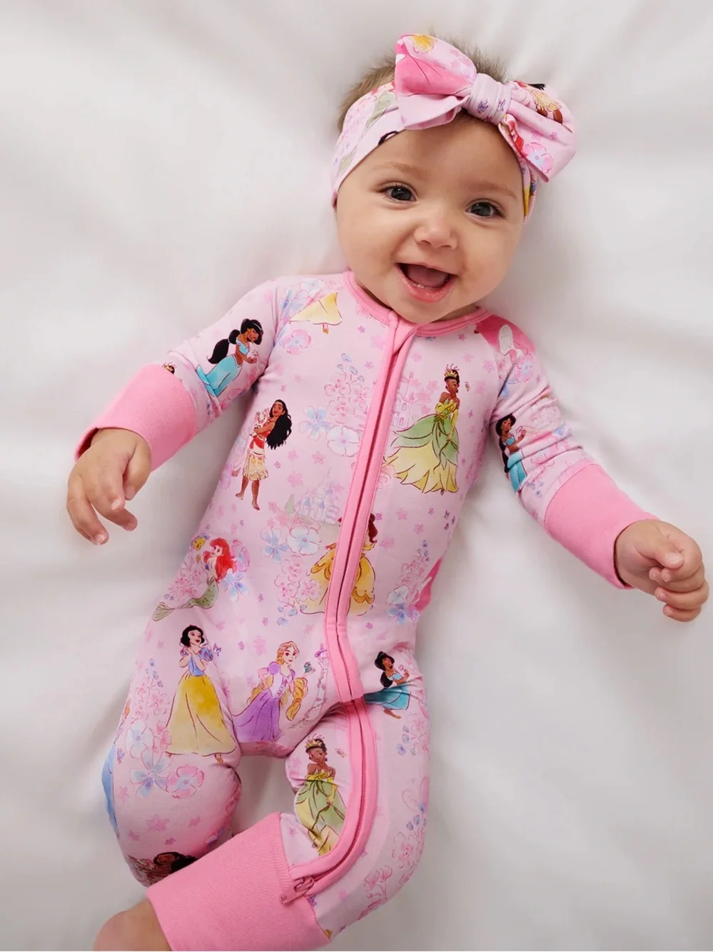 NWT 6-12M Little Sleepies Disney’s Princess Garden Pink Zippy